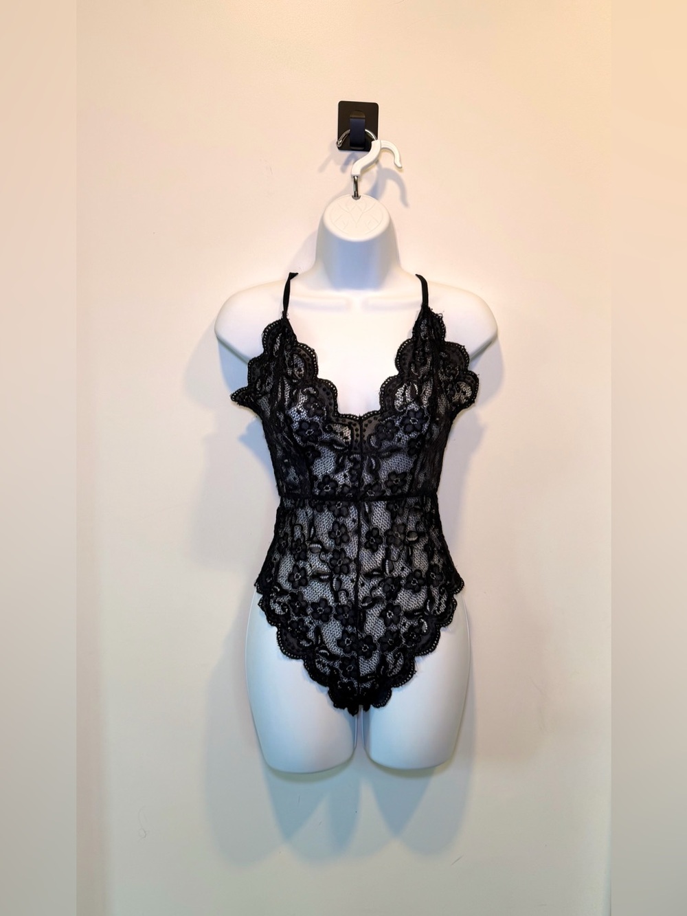 Black Floral Sheer Lace Bodysuit Size S Whimsigoth Y2K Dark Fairy Grunge - Picture 2 of 10